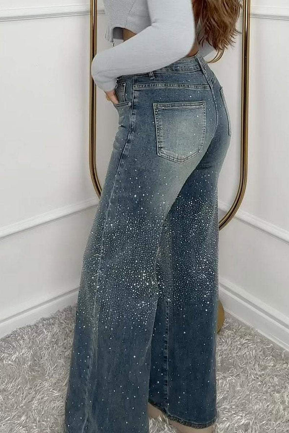 Women's Casual Rhinestone Straight Jeans