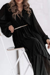 Women's Elegant V-neck Long-sleeved Chiffon Dress