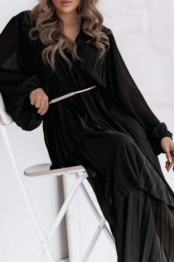 Women's Elegant V-neck Long-sleeved Chiffon Dress