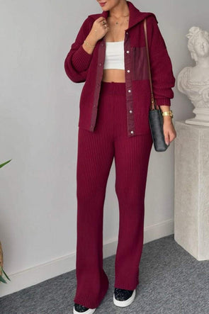 Women's Patchwork Knitted Top and Trousers Set