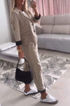 Women's Long Sleeve Striped Two Piece Suit