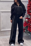 Women's casual sports zipper jacket wide leg pants suit