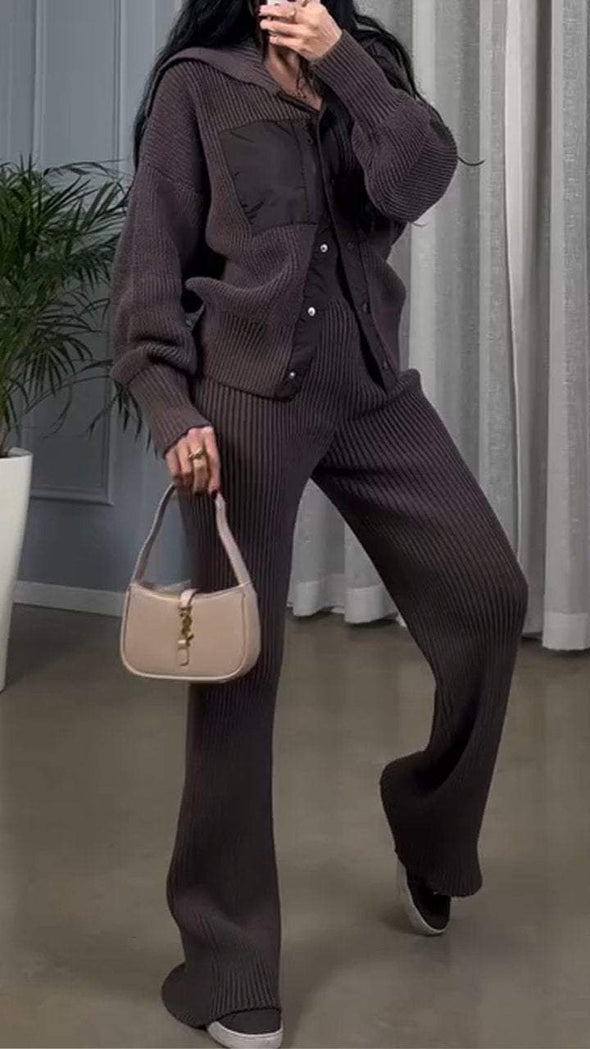 Women's Lapel Button Casual Sweater Suit