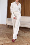 Women's Casual Fashion Polo Collar Top Straight Pants Two-piece Suit