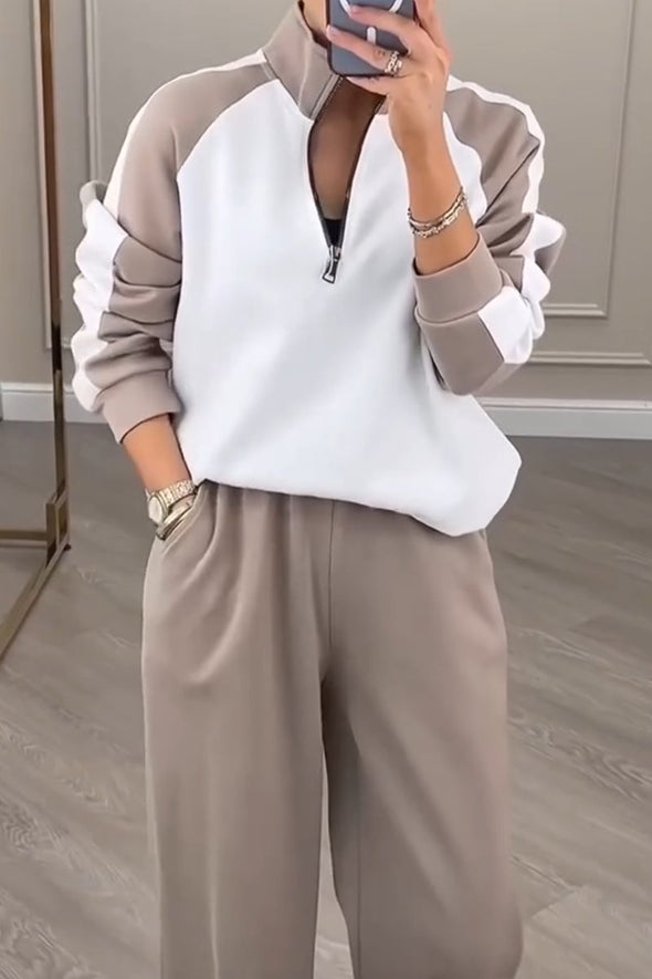 Women's Casual Contrast Pants Suit