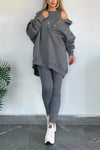 Women's Casual Solid Color Sweatshirt Three-piece Set