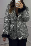 Women's Fashion Feather Sleeve Sequin Blazer