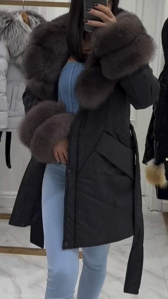 Women's Fur Patchwork Casual Long Cotton Coat