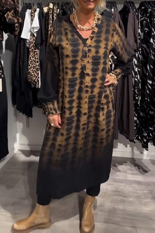 Women's Spring/fall Leopard Print V-neck Loose Casual Dress