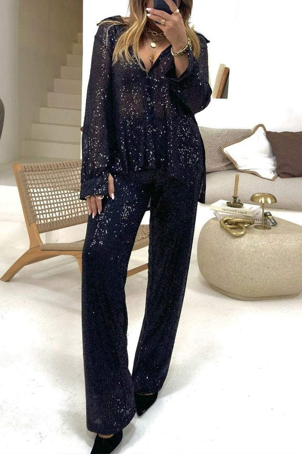 Women's Lapel Mid Sleeve Sequined Casual Suit