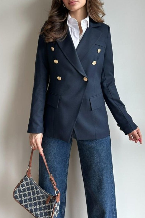 Women's Fashion Solid Color Lapel Asymmetric Placket Suit Jacket