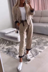 Women's Long Sleeve Striped Two Piece Suit