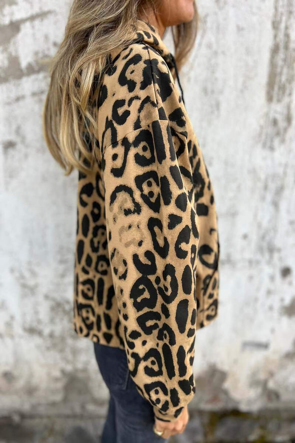 Women 's Leopard Print Hooded Long Sleeved Hoodie Top