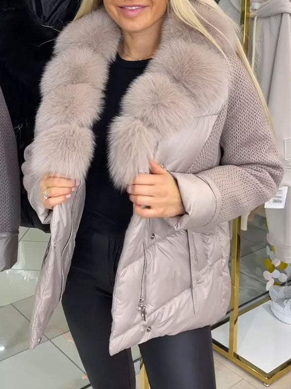 Women's Fur Collar Patchwork Hooded Coat