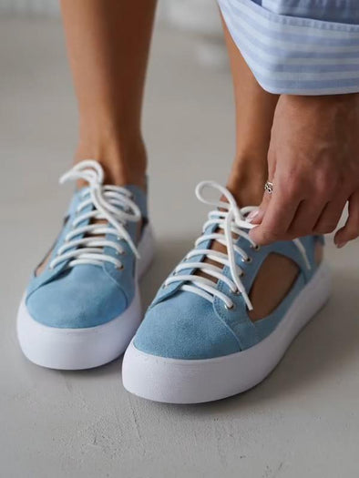 Casual Round Toe Lace-up Canvas Shoes with Velcro Straps