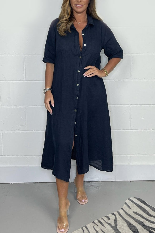 Casual solid color shirt dress