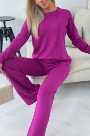 Women's Casual Solid Color Round Neck Suit Knitted Two-piece Suit