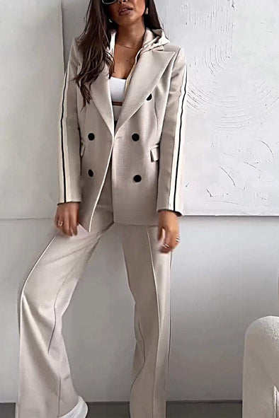 Women's Contrast Color Casual Suit Top & Pants Two-piece Set