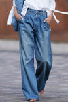 Women's High Waist Slim Wide Leg Pants Loose Mopping Pants Denim Trousers