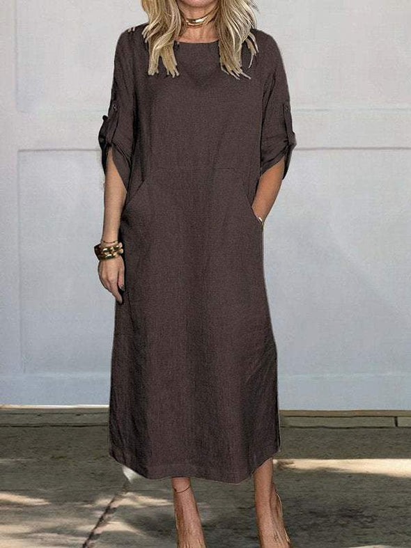 Casual Round Neck Mid-sleeve Dress