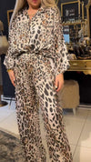 Women's Leopard Print Lapel Long Sleeve Casual Suit