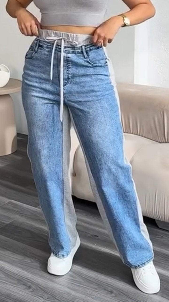 Women's Denim Patchwork Casual Lace-up Trousers