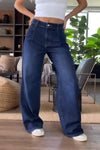 Women's Casual Floor-length Straight Denim Wide-leg Pants