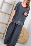 Women's fashionable mesh splicing sequin top and pants two-piece set