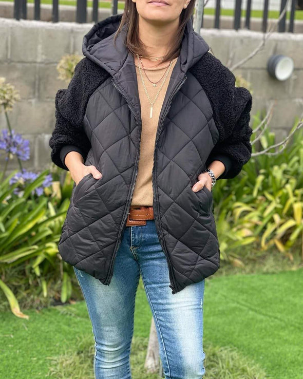 Women's Hooded Fur Patchwork Zipper Casual Cotton Coat