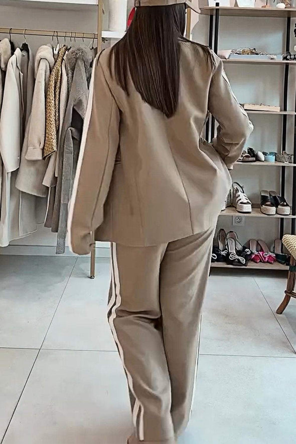 Women's Loose Contrast Color Jacket & Pants Two-piece Set