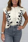 Women's floral detail knit button down vest