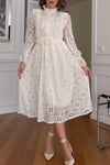 Women's elegant ruffled decorative stand collar lace dress