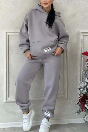 Women's Solid Color Comfort Hooded Track Suit