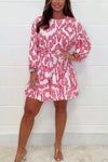 Printed belted flared dress