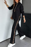 Women's Hooded Leopard Print Contrasting Slit Casual Suit