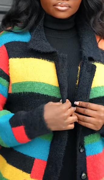 Women's Knitted Rainbow Striped Shirt Coat