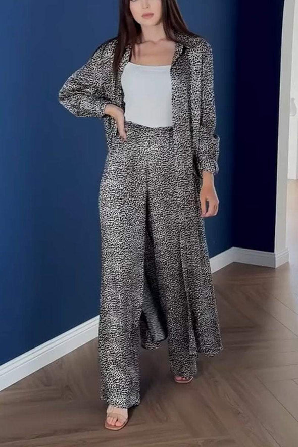 Women's leopard print long shirt and pants suit