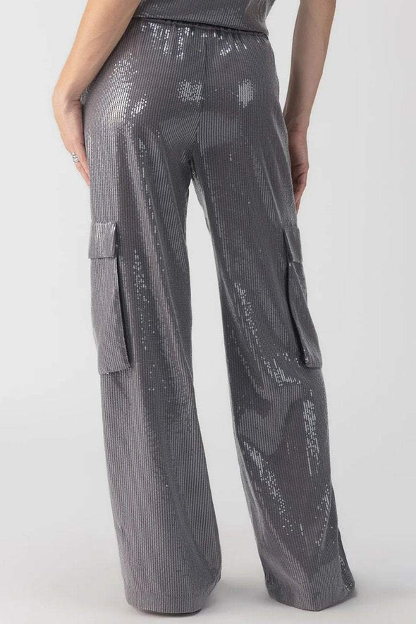 Women's Casual Elastic Waistband Sequin Cargo Pants