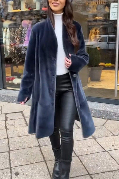 Women's Casual V-neck Long Wool Coat