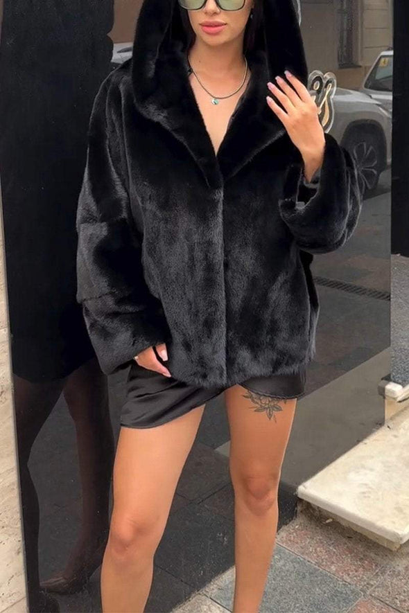 Women's Casual Hooded Loose Fur Coat