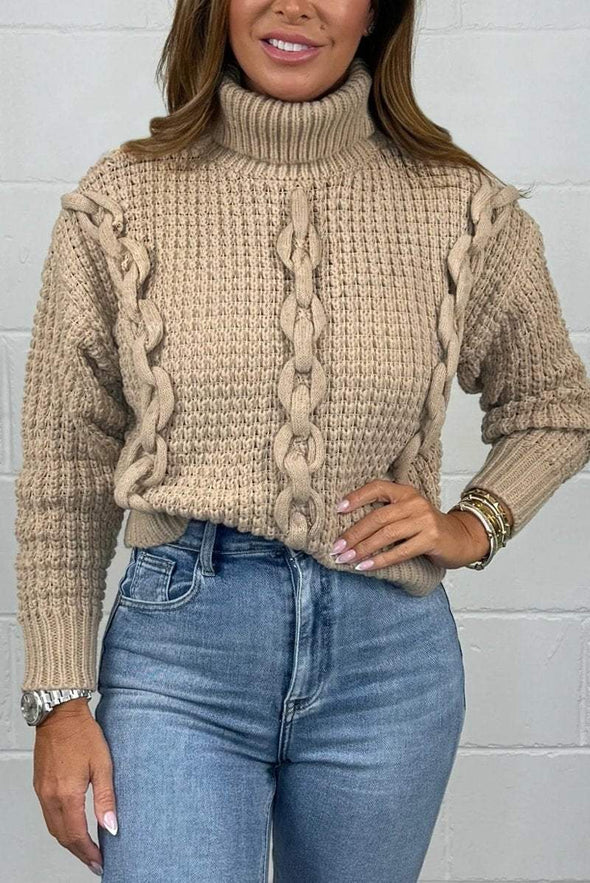 Women's Chunky Chain Knit Roll Neck Jumper