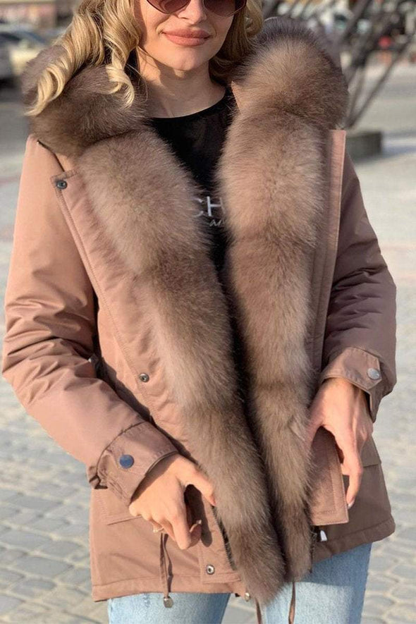 Women's Casual Hooded Fur Collar Thick Cotton Coat