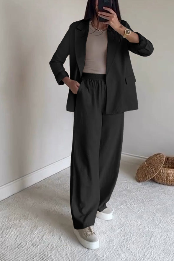 Women's casual cotton and linen suit jacket and pants two-piece set