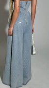 Women's Cool Rhinestone Bandeau High Waist Denim Jumpsuit