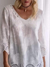 Casual V-neck Lace Hollow Top