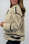 Women's Oversize Black Trim Teddy Aviator Jacket