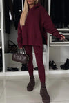 Women's Fall/winter Solid Color Crew-neck Side Slit Hoodie Set