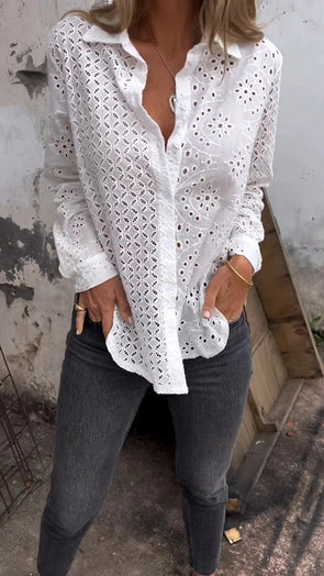 White Shirt with Hollow Design