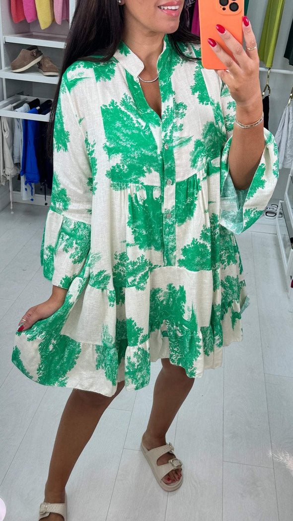 V-neck Printed Dress with Half Sleeves