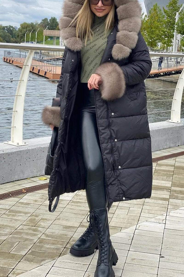 Women's Casual Hooded Long Fur Collar Cotton Coat